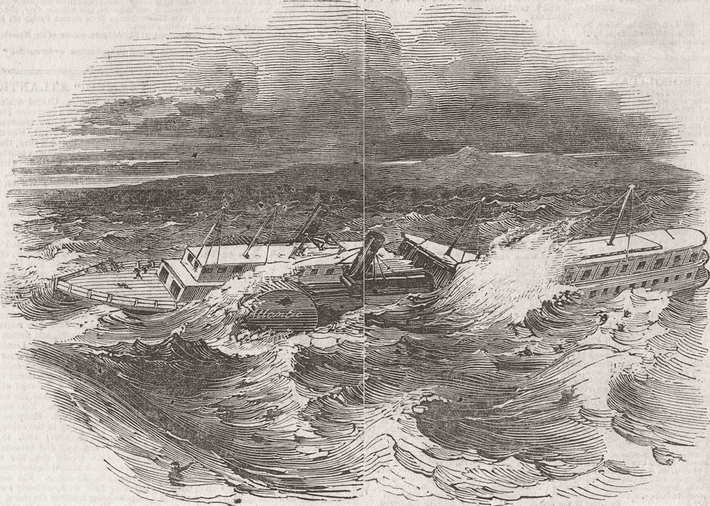 MASSACHUSETTS. American ship Atlantu, lost Boston 1846 old antique print